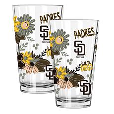 Official MLB Flower-Design & Logo 16 oz. Pint Glass 2pk - Padres