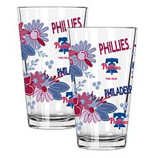 Official MLB Flower-Design & Logo 16 oz. Pint Glass 2pk - Phillies
