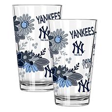 Official MLB Flower-Design & Logo 16 oz. Pint Glass 2pk - NY Yankees