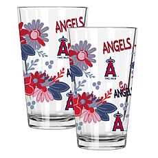 Official MLB Flower-Design & Logo 16 oz. Pint Glass 2pk -  LA Angels