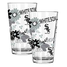 Official MLB Flower-Design & Logo 16 oz. Pint Glass 2pk - White Sox