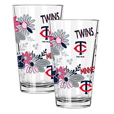 Official MLB Flower-Design & Logo 16oz Pint Glass 2pk- Minnesota Twins