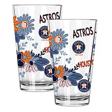 Official MLB Flower-Design & Logo 16oz Pint Glass 2pk - Houston Astros