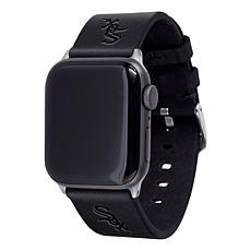 Officially Licensed MLB Apple Watch Blk Leather Band 42/44mm-White Sox