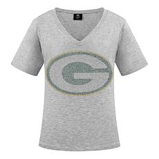Officially Licensed NFL Crystal Team Logo Women's Short Sleeve T-Shirt