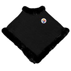 Officially Licensed NFL One-Size Fur-Trim Poncho - Pittsburgh Steelers