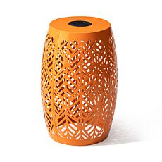 Orange Iron Cutout Leaf Pattern Solar Powered Garden Stool