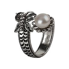 Ottoman Silver Cultured Pearl Filigree Bypass Ring