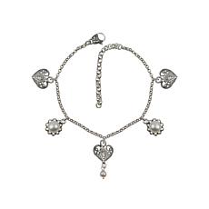 Ottoman Silver Cultured Pearl Filigree Charm Bracelet