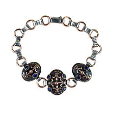 Ottoman Silver Gemstone Hammered Triple Oval Station Bracelet
