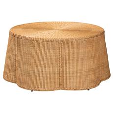 Palm Coffee Table with Woven Rattan and Metal Frame, 39.75" W