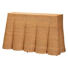 Palm Console Table with Woven Rattan and Metal Frame