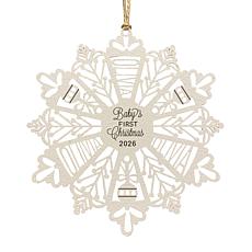 Personalized Planet Baby's 1st Christmas White Wood Snowflake Ornament