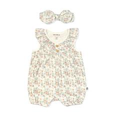 Rabbit + Bear Organic Cotton Girls 2pc Romper and Head Band Set