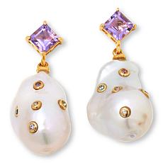 Rarities Baroque Cultured Pearl and Gemstone Drop Earrings