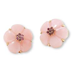 Rarities Carved Pink Opal and Tourmaline Flower Stud Earrings