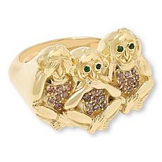 Rarities  Champagne Zircon and Green Tourmaline No Evil Monkey Ring