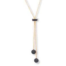 Rarities Gold-Plated Black Spinel Adjustable Bolo Chain Necklace