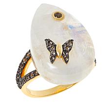 Rarities Gold-Plated Moonstone and Smoky Quartz Butterfly Ring