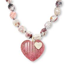 Rarities Gold-Plated Rhodonite and Zircon Heart Necklace
