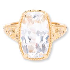 Rarities White Topaz Gold Plated Cushion-Cut Statement Ring