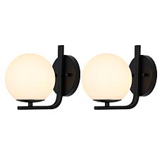 Safavieh Liraz 8" Black Iron and Glass Wall Sconce 2-pack
