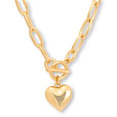 Soave Oro 14K Gold Electroform Puffy Heart Drop Toggle Necklace
