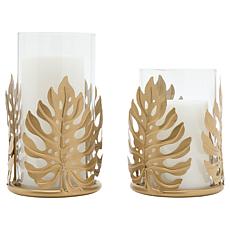 South Street Loft Set of 2 Leaf Hurricane LED Candles with Remote