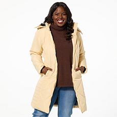 Sporto® Daisy Water-Resistant Quilted Long Coat with Removable Hood