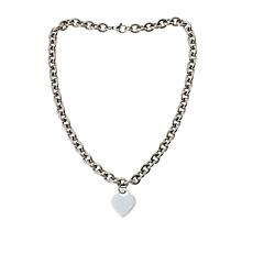 Stately Steel 18-1/4" Cable-Link Heart Dangle Necklace
