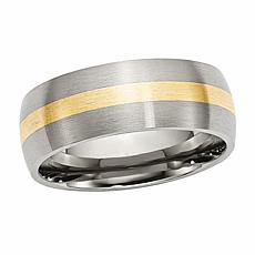 Stately Steel Men's 14K Yellow Gold Inlay 8mm Brushed Band Ring
