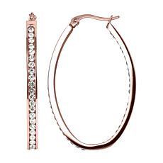 Stately Steel Oval Inside-Outside Oval Pavé Hoop Earrings - 1-1/2"