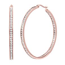 Stately Steel Round Inside-Outside Pavé Hoop Earrings - 2"