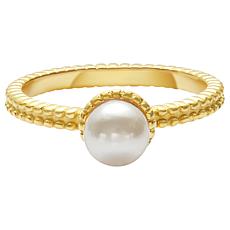 Stately Steel Simulated Pearl Solitaire Ring