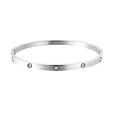 Stately Steel Stainless Steel CZ Bangle Bracelet