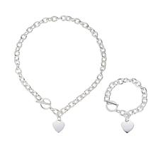 Stately Steel Stainless Steel Heart Bracelet and Necklace Set