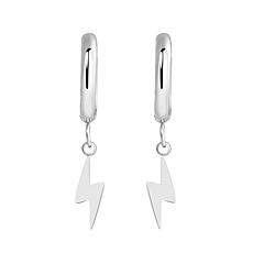 Stately Steel Stainless Steel Lightning Bolt Huggie Hoop Earrings