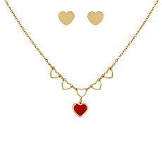 Stately Steel Stainless Steel Multi-Heart Necklace and Earring Set 