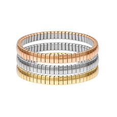 Stately Steel Tri-Color Stretch Stack Bracelet 3-piece Set