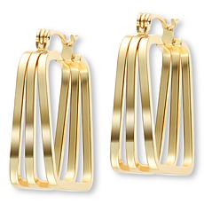 Stately Steel Triple Square Hoop Earrings