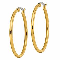 Stately Steel Yellow Polished Hoop Earrings - 32mm