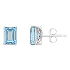 Sterling Silver 8x6mm Emerald-Cut Gemstone Stud Earrings