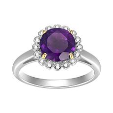 Sterling Silver Amethyst and Created White Sapphire Halo Ring