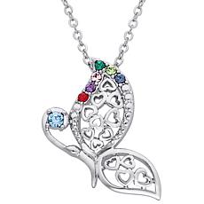 Sterling Silver Birthstone Family Butterfly Hearts Pendant Necklace