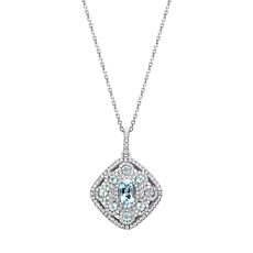 Sterling Silver Colored Gemstone and White Zircon Pendant with Chain