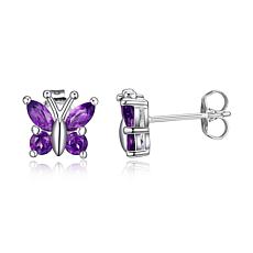 Sterling Silver Colored Gemstone Butterfly Stud Earrings