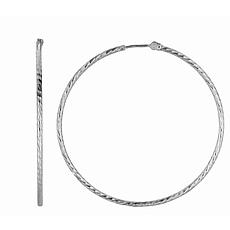 Sterling Silver Diamond-Cut Round Tube Round Hoop Earring - 1 3/8"