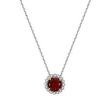 Sterling Silver Garnet and Created White Sapphire Halo Necklace