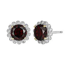 Sterling Silver Garnet and Created White Sapphire Halo Stud Earrings