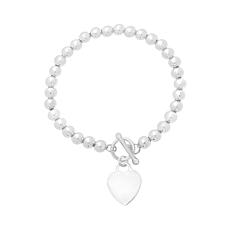 Sterling Silver Polished Heart Beaded Bracelet with Toggle Clasp